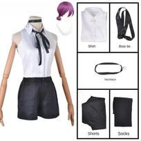 Anime grandininio pjūklo Reze Cosplay kostiumas Apranga Marškinėliai Kaklaraištis Trumpa peruka Kaklo žiedas Moterims Anime uniforma Helovino vakarėlis XXL&Other white