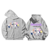 Stray Kids Magic School Zip Up Hoodie Casual Long Sleeve Loose Jacket Winter Warm Outerwear Sweatshirt Unisex Apparel(Thickened, no velvet) XL pilka
