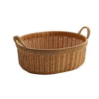 Oval Basket with Handles Lightweight for Kitchen, Picnic L_Light brown
