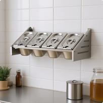 Sieninis prieskonių stovas, šlifuoto sidabro, maisto aptarnavimo organizatorius stalviršiui Wall Mount-03 gray