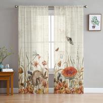 Shiitake grybai gėlės laumžirgiai miegamasis skaidrios užuolaidos šventinės dekoracijos langas tiulio uždanga 135W x 114H(cm) white