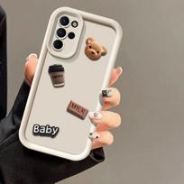 3D animacinio meškiuko kavos pieno telefono dėklas, skirtas „Samsung Galaxy S25 S24 Ultra S23 FE S22 Plus S21 A54 A34 A55 A13 A04 A05S A05 A03 A03S A04S“ silikoniniam dėklui Samsung Galaxy S25Ultra balta