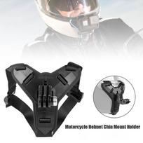 Reguliuojamas motociklo šalmo smakro stovo laikiklis, skirtas GoPro sportinės kameros viso veido priedui juoda