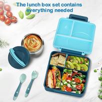 Bento dėžutė, termosas maistui, vaikiška pietų dėžutė, galima naudoti mikrobangų krosnelėje, galima plauti indaplovėje, galima saugiai naudoti šiltam ir šaltam maistui 4&1750ml&1 mėlyna