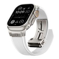 Prabangus dirželis Apple Watch juostai Ultra 3 49mm Series 11 10 46mm 9 8 7 45mm Sportinis silikoninis apyrankės diržas Iwatch 6 SE 5 44mm Ultra2/3 49mm &Grey balta