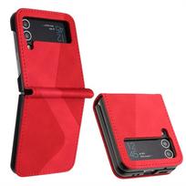 Prabangus dėklas Samsung Z Flip 4 5 6 Flip3 5G Odinis šarvuotas galinis dangtelis Samsung Galaxy Z Flip 7 FE dėklui Z Flip 3 5 6 7 Funda Samsung Z Flip 7 FE raudona