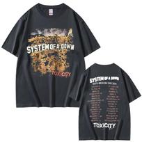 Vintažiniai roko grupės System of A Down Toxicity t-shirtai vyrams ir moterims, gotiški, punk roko t-shirtai, vyriški hip hopo oversized t-shirtai L gray