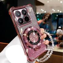 Kristalinis apyrankės magnetinis stovas telefono dėklas For Honor X9D X7D X8C X8B X8A X7B X7C X9B X9C X6A X6B X6C Blizgantis smūgiams atsparus dangtelis Honor X9d rožinė