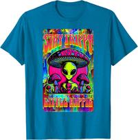 Psychedelic Alien Mushroom Stay Trippy Little Hippie Graphic Tee Men Casual Cotton T-Shirt L black