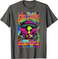Psychedelic Alien Mushroom Stay Trippy Little Hippie Graphic Tee Men Casual Cotton T-Shirt 4XL black