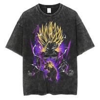 Dragon Ball Z Gohan Super Saiyan 2 Vintažiniai skalbti Oversized Marškinėliai | Unisex Anime Streetwear Marškinėliai M black