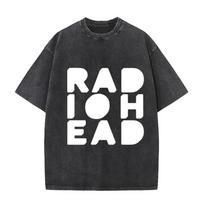 Per dydžio rūgštinio plovimo trumpomis rankovėmis marškinėliai su ikoniniu Radiohead lokio logotipu ir šūkiu „Keep Calm and Listen to Radiohead“ XXXL auksas