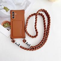Prabangus dėklas su dirželiu Samsung Galaxy S25 Ultra S24 FE S22 S26 S23 Plus A56 Atsparus smūgiams Kortelės laikiklis Dirželis per petį Dangtelis S26 Ultra&Case & Strap brown