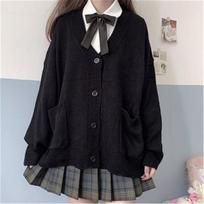 Moteriški megztiniai Solid Oversize, laisvi megztiniai Studentams Preppy Sweet Girl Mieli mezginiai M juoda