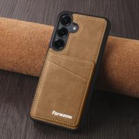 Prabangus odinis dėklas su kortelių laikikliu telefonui Samsung Galaxy A17 A37 A57 A15 A35 A55 A16 A36 A56 A14 A34 A54 Stahd Piniginės dangtelis Galaxy A57 ruda