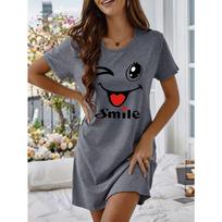 Moterų mielas lokelio ir širdelės rašto naktinis chalatas. Lengvas ir patogus 5XL black