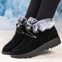 Boots  New Women's Winter Boots Snow Botas Mujer Low Heels Ankle Boots With Fur Warm Winter Footwear Female Fur Shoes Woman 45 juoda