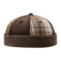 Fashion Vintage Brimless Docker Cap Washed Rolled Cuff Dome Hat Adjustable Cotton Melon Beanie Cap Street Wear gray