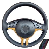 Automobilio vairo apdangalas, rankomis siūtas juodos dirbtinės odos, skirtas BMW E46 2000 2001 2002 2003 2004 2005 325i X5 E53 2000 2001 3 Color Thread