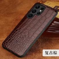 Krokodilo rašto karvės odos dėklas, skirtas Samsung Galaxy S26 Ultra S25 S24 Plus S23 FE S22 S21 Note 20 mobiliajam telefonui, kietas dangtelis S26Plus ruda