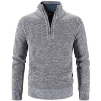 Žieminis vyriškas vilnonis storesnis megztinis su puse užtrauktuku, šiltas megztinis Kokybiški vyriški ploni megzti vilnoniai megztiniai XXXL šviesiai pilka spalva
