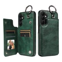 skirta Samsung Galaxy A53 A73 A23 A24 A34 A54 5G piniginė dėklas su kortelių laikikliu, žiedu, PU odos stoveliu, kortelių lizdais for A34 5G žalia
