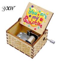 Desktop Musical Box Rotary Handle Wooden Music You Are My Sunshine Mini Mechanical Heavy Duty Decoration Girlfriend Boyfriend Wife Husband Birthday B beige