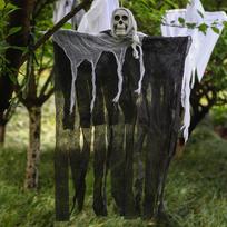 Halloween Prisoner Ghost In Cage Scary Skull Prop Skeleton Electric Toy Glowing Eye Sound Doll Hangable Talking Ghost Decoration gray