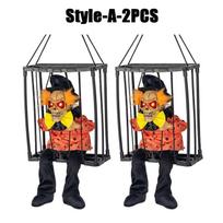 Halloween Prisoner Ghost In Cage Scary Skull Prop Skeleton Electric Toy Glowing Eye Sound Doll Hangable Talking Ghost Decoration