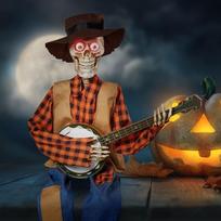 Helovino Banjo Šiaudinis Žmogus Grojantys Skeletai Animatronika Banjo Skeletai Dekoracija Helovinui Patalpoje Lauke Kieme Vejai Šventei brown