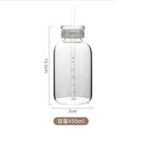 300/500/750ml Didelis Stiklinis Vandens Butelis su Šiaudeliu 2 Dangteliais Skaidrus Kawaii Gėrimo Butelis Sandarus Ledinės Kavos Puodelis Moterims Merginoms 350ml-750ml