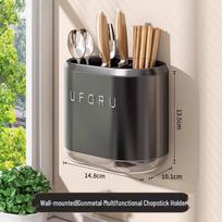 Wall-Mounted Kitchen Shelf with Chopstick, Knife Holder & Cabinet Storage