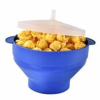 Collapsible Silicone Microwave Popper Popcorn Maker With Lid Microwave Popcorn Bowl Fruit Bowl Multifunction Diy Bowl 1Pc Blue