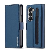 For Samsung Z Fold 8 Ultra 7 6 5 4 3 Fold8 Fold7 5G Business Leather Case with Pen Holder Wallet Cards Slot Flip Phone Cover ForGalaxyZFold8Ultra mėlyna