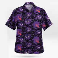 Dark Ghost Face Geng Ghost Cartoon Printed Flower Shirt Summer Loose Collar Thin Style Unisex Holiday Cardigan Top 4XL black