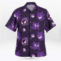 Dark Ghost Face Geng Ghost Cartoon Printed Flower Shirt Summer Loose Collar Thin Style Unisex Holiday Cardigan Top 5XL blue