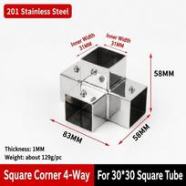 Right Angle Square Tube Connector Two/Three/Four/Five-Way Metal Tube Fitting  Industrial Frame 30mm-Four-way 1