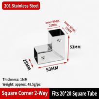 Right Angle Square Tube Connector Two/Three/Four/Five-Way Metal Tube Fitting  Industrial Frame 20mm-Two-way