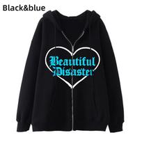 Hoodies Coat Womens Fun Skeleton Butterfly Patchwork Zip Up Hooded Jacket Loose Comfy Oversized Sweatshirt Girls Long Sleeve Top XL blue