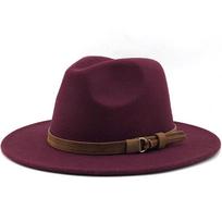 Paprasta moteriška vyriška vilnonė fedoros skrybėlė su odine juostele Džentelmeno elegantiška panelės Platus kraštas Džiazo Bažnyčios Panama Sombrero Kepurė 56-58-60CM 56-58CM black