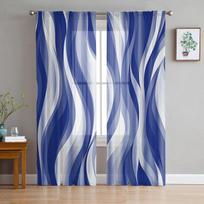 Mėlynos abstrakčios spalvos Permatomos užuolaidos, skirtos svetainei miegamajame Namų dekoravimui virtuvės tiulis langams Voile užuolaidos 135W x 213H(cm)