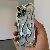 Madingas tuščiaviduris ugnies liepsnos telefono dėklas iPhone 15 14 13 12 11 Pro Max Plus, šaunus berniukas, mergaitė, sidabru padengtas minkštas viršelis, dovana For iphone 14Pro sidabras