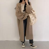 New Retro Loose Outerwear Long Sweater Women's Coat Autumn Winter Lantern Sleeve Casual Knitted Cardigans Women Top Solid Elegant Sweater Jacket 25327 One Size chaki