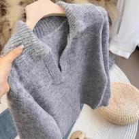 Turn Down Collar Casual Slim Fit Knitted Sweater Women Autumn Soft Warm Long Sleeve Pullovers Women Sweaters Top Elegant Winter Knitwear Jumpers 25470 L pilka spalva