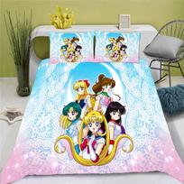 3D Sailor Moon Anime Patogus Patalynės Komplektas Antklodės Užvalkalas 100% Poliesteris Tinka Vaikams ir Suaugusiems 3 dalių komplektas 1 Antklodės Užvalkalas 135x200m white
