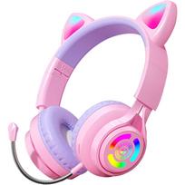 Belaidės vaikiškos ausinės su Bluetooth 5.3, sulankstomos, su aukštos raiškos mikrofonu, RGB LED apšvietimu, su TF kortele, 0,138 colio garso jungtimi Package size:35*25*15cm violetinė