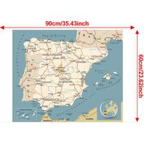 Ispanijos žemėlapio fono audinys - Ispanijos žemėlapis - Linijinio žemėlapio dekoras Paveikslas kelionėms, Mokymo priemonė, Nuotraukų sesijos fonas 90*60cm