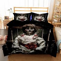 3D Spausdintas Siaubo Filmo Annabelle Lovos Patalynės Komplektas Dvigulis Twin King Antklodės Užvalkalas Užpildyta Antklodė Pagalvės Užvalkalas Berniukams Mergaitėms Suaugusiems Miegamasis 70x133cm 2pcs black