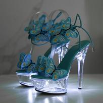 Madingi šviečiantys batai Seksualūs itin aukšti kulniukai 13cm/15cm Ploni kulniukai Platforminiai sandalai Skaidrūs kristaliniai batai aukštakulniai 37 dangaus mėlyna spalva
