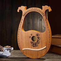 Pradedančiojo lyra: 7, 10, 16 arba 19 stygų arfa. Nišinis instrumentas. beige